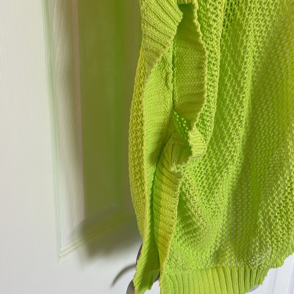 DAVI & DANI 3/4 SLEEVES CREW NECK OPEN WEAVE KNIT SWEATER NEON GREEN SIZE 2XL - Picture 5 of 11